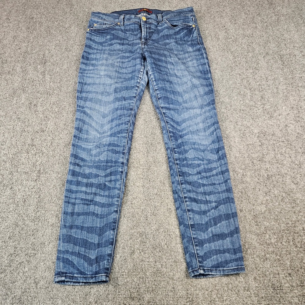 7 For All Mankind Women's Skinny Jeans in Blue Zebra-Style Wash